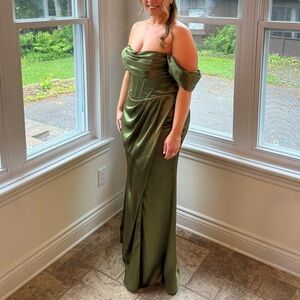 Azazie Strapless Olive Green Gown